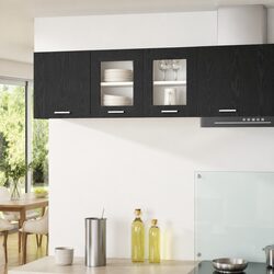 Set of 2 Black Oak Hanging Kitchen Cabinets