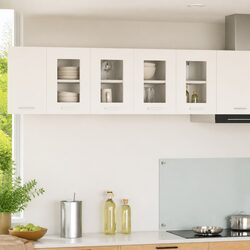 White Engineered Wood Hanging Cabinets Set of 2