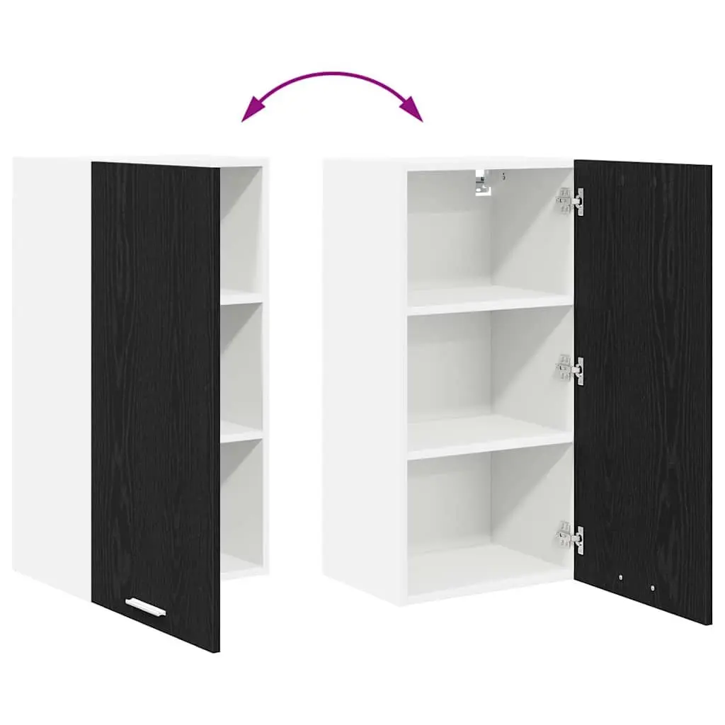 Hanging Kitchen Cabinet Modern Black Oak White Storage Unit 40x31x80cm