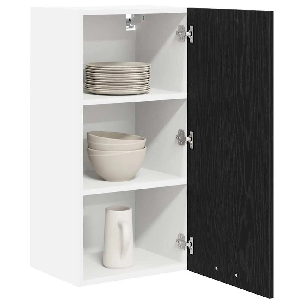 Hanging Kitchen Cabinet Modern Black Oak White Storage Unit 40x31x80cm