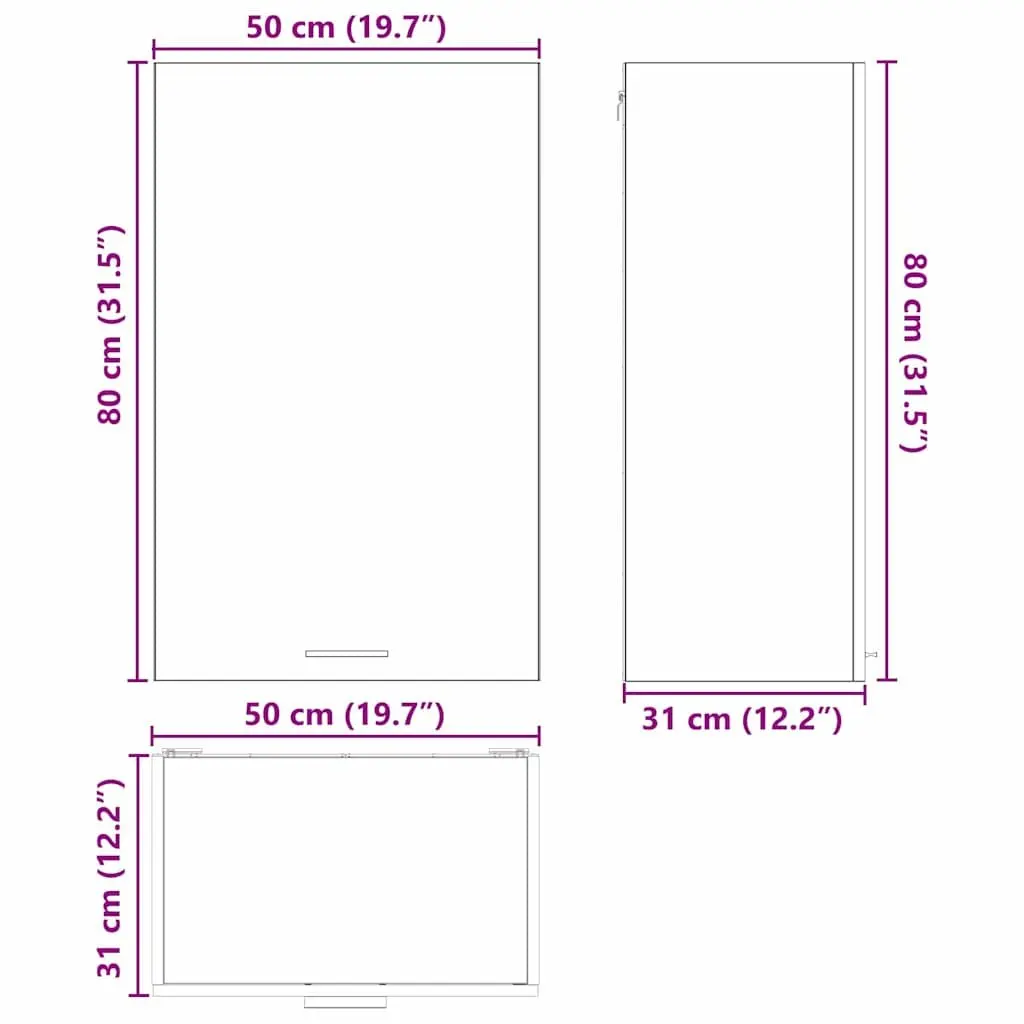 Hanging Kitchen Cabinet with Door White Storage Engineered Wood 50 x 31 x 80 cm