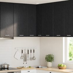 Wall-Mounted Black Oak and White Kitchen Cabinet