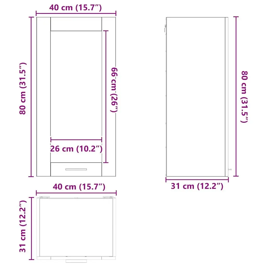 Hanging Kitchen Cabinet Space-Saving Black Oak Engineered Wood 40x31x80cm