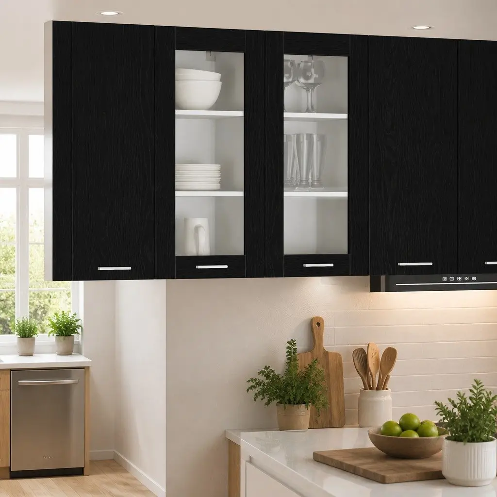 Hanging Kitchen Cabinet Modern Storage Organiser 40 x 31 x 80 cm Black