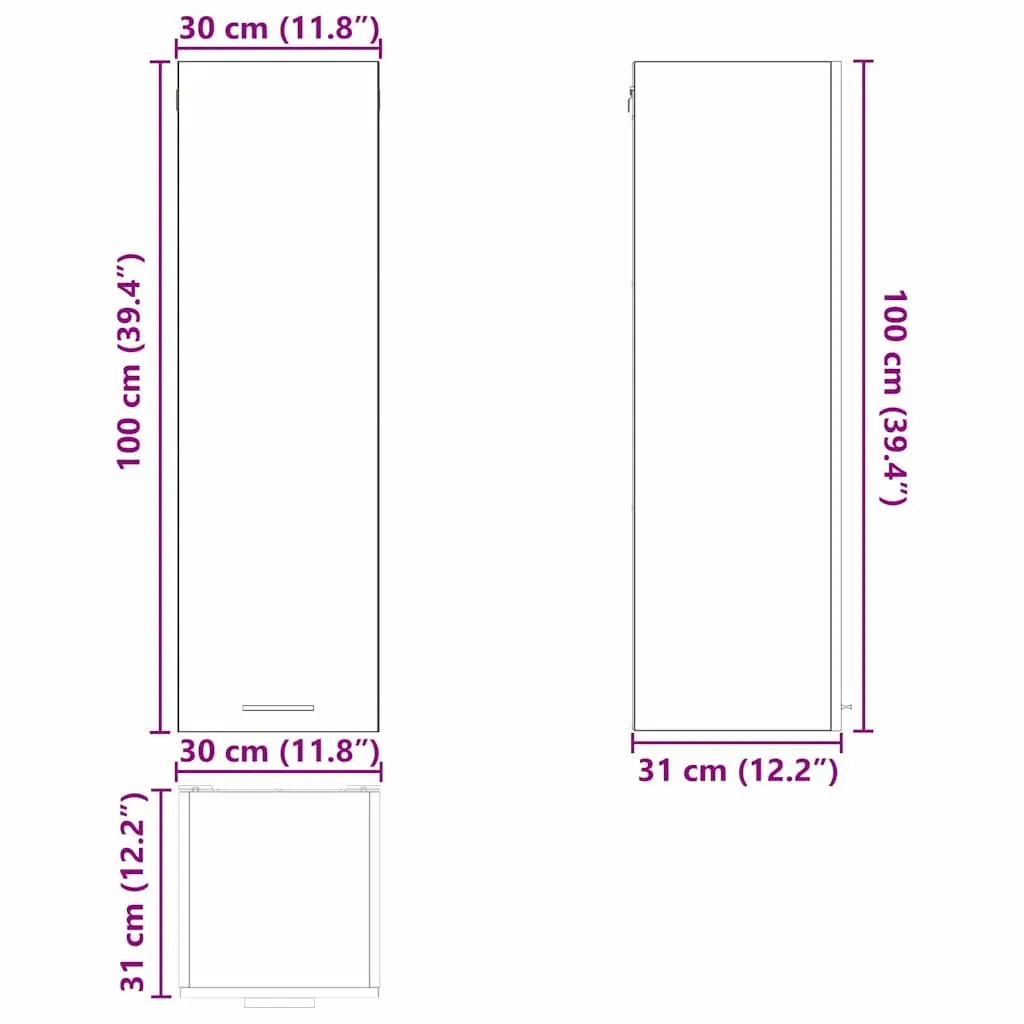 Hanging Kitchen Cabinet White Modern Storage Engineered Wood 30 x 31 x 100 cm