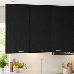 Hanging Kitchen Cabinet with Door, Black Oak & White