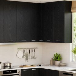 Wall-Mounted Kitchen Storage Cabinet in Black Oak and White