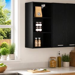 Black Oak Engineered Wood Kitchen Cabinet, Wall-Mounted