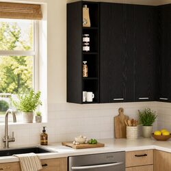 Black Oak Wall-Mounted Kitchen Cabinet for Efficient Storage