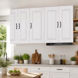 White Engineered Wood Kitchen Cabinet with Dishwasher Panel