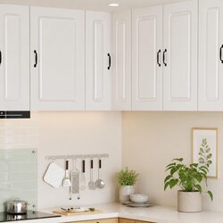 White Engineered Wood Kitchen Cabinet with Dishwasher Panel