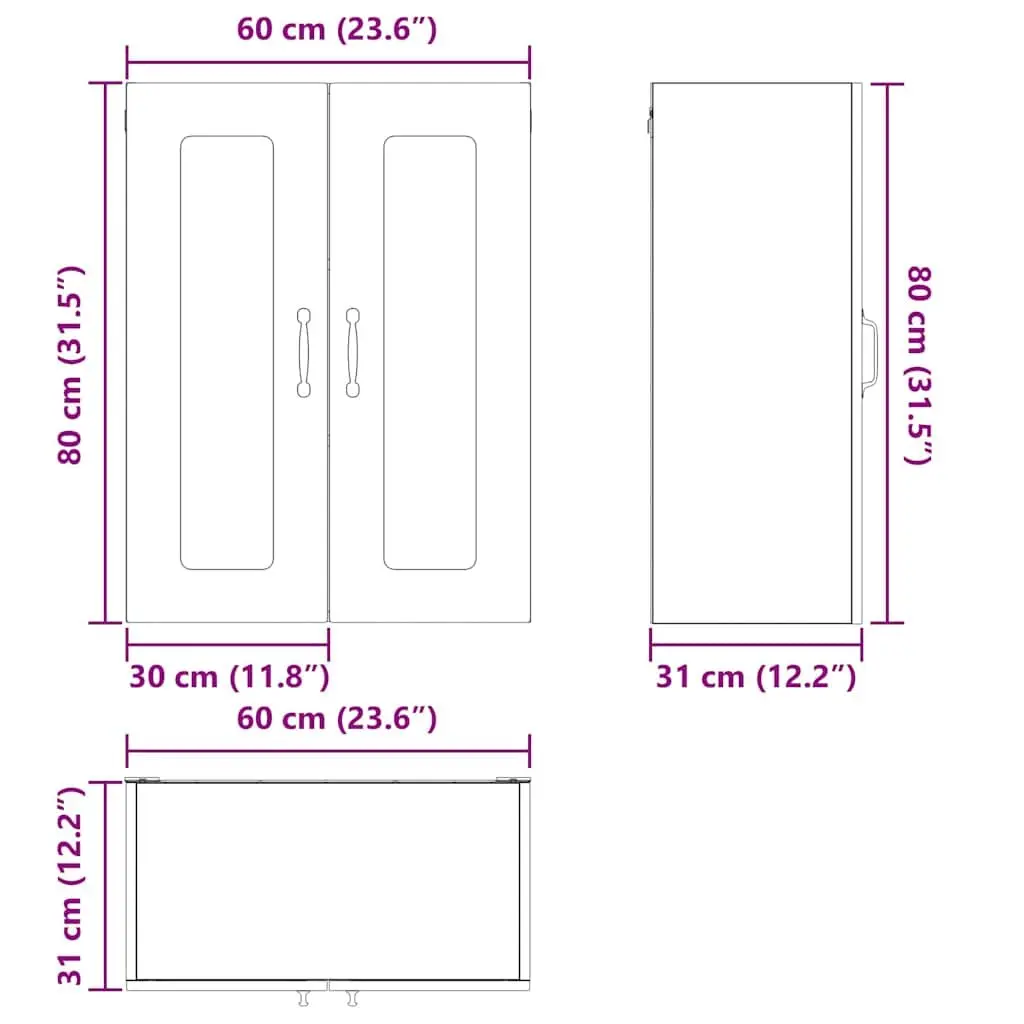 High Gloss White Kitchen Cabinet Engineered Wood Compact Storage 60 x 31 x 80 cm