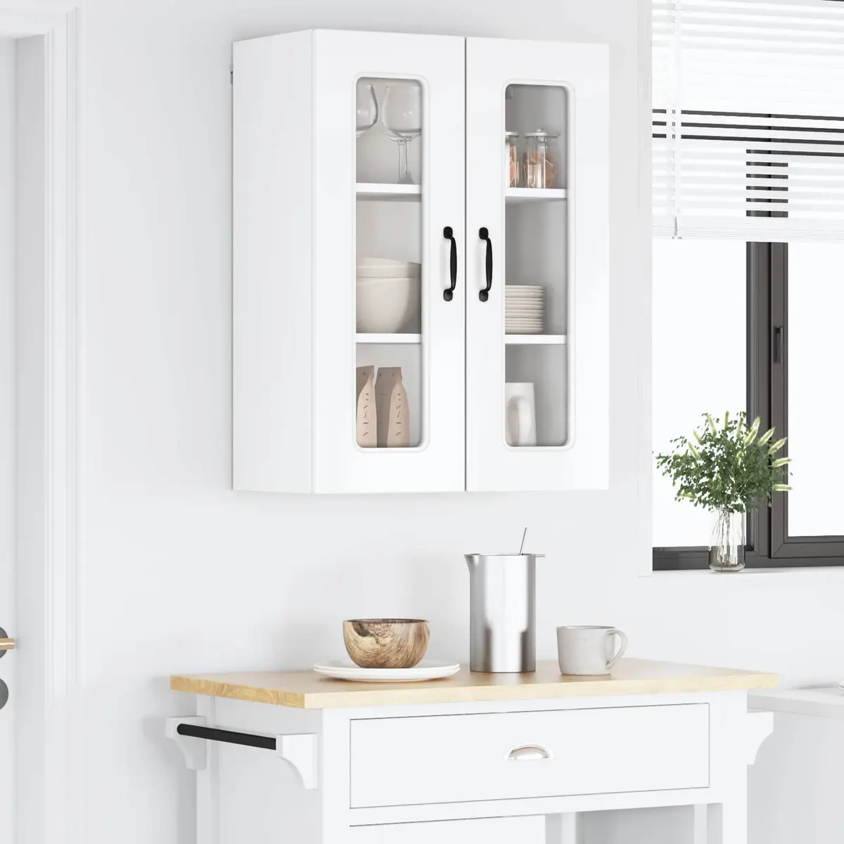 High Gloss White Kitchen Cabinet Engineered Wood Compact Storage 60 x 31 x 80 cm