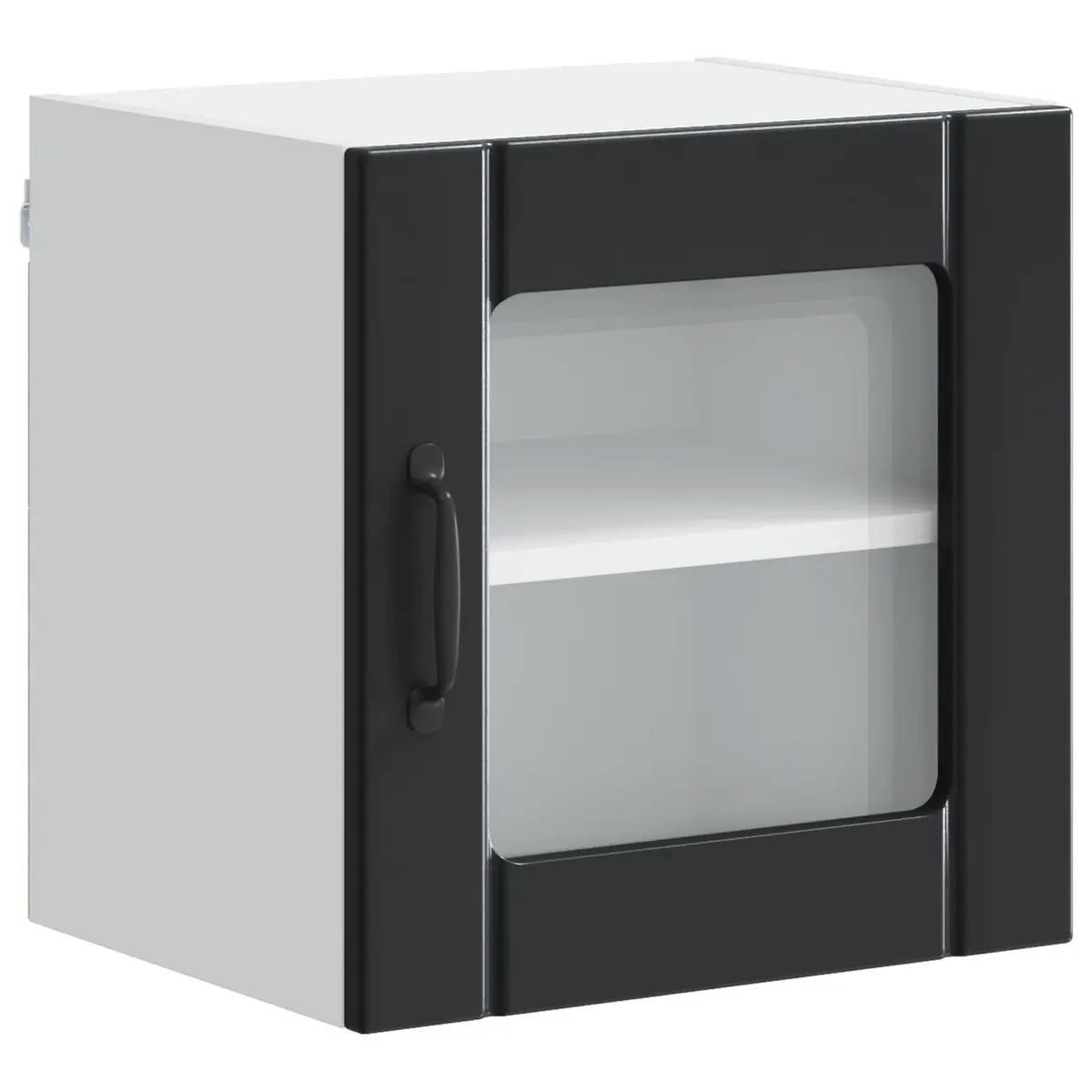 Wall Glass Cabinet Modern Storage Engineered Wood Rectangular Black