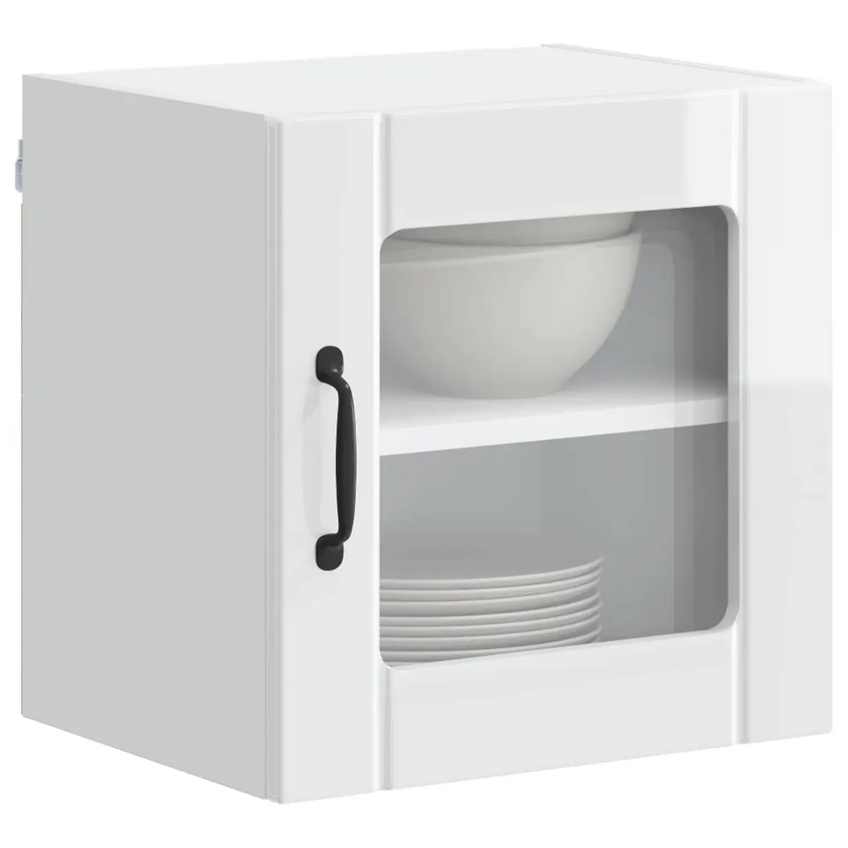 Wall Glass Cabinet Engineered Wood Kitchen Storage High Gloss White 40x31x40cm