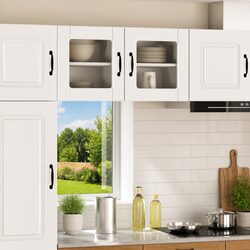 Rectangular High Gloss White Glass Cabinet Set for Kitchen