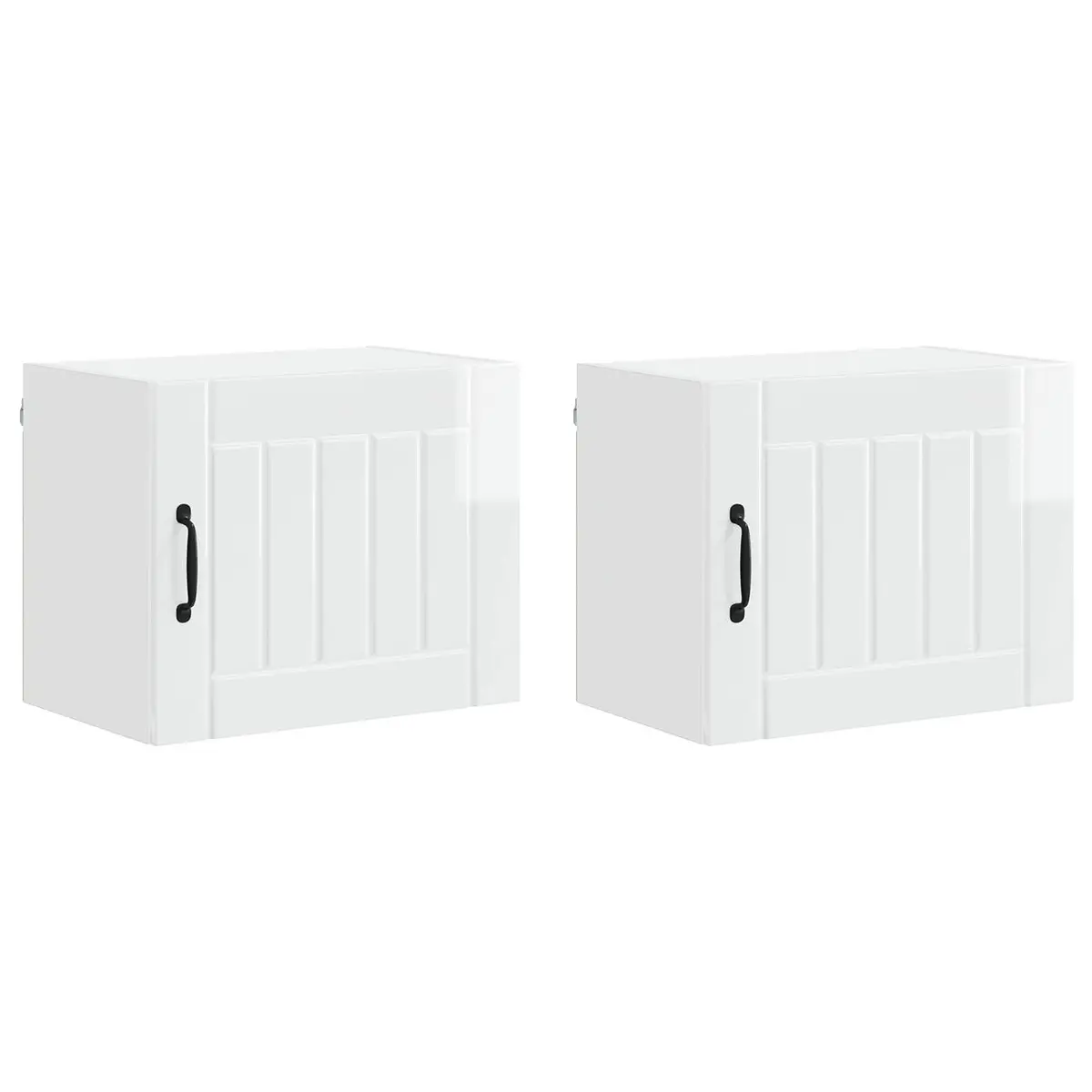 Wall Cabinet High Gloss White Rectangular 2 Piece Engineered Wood Kitchen Storage