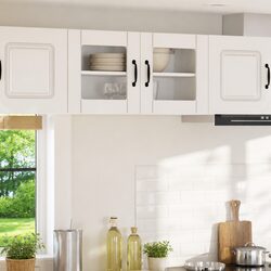 Engineered Wood High Gloss White Glass Cabinet 80cm