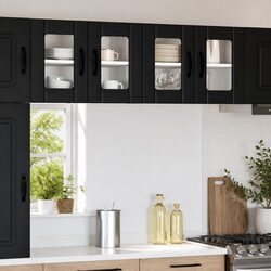 Wall-Mounted Black Glass Cabinet for Kitchen Storage