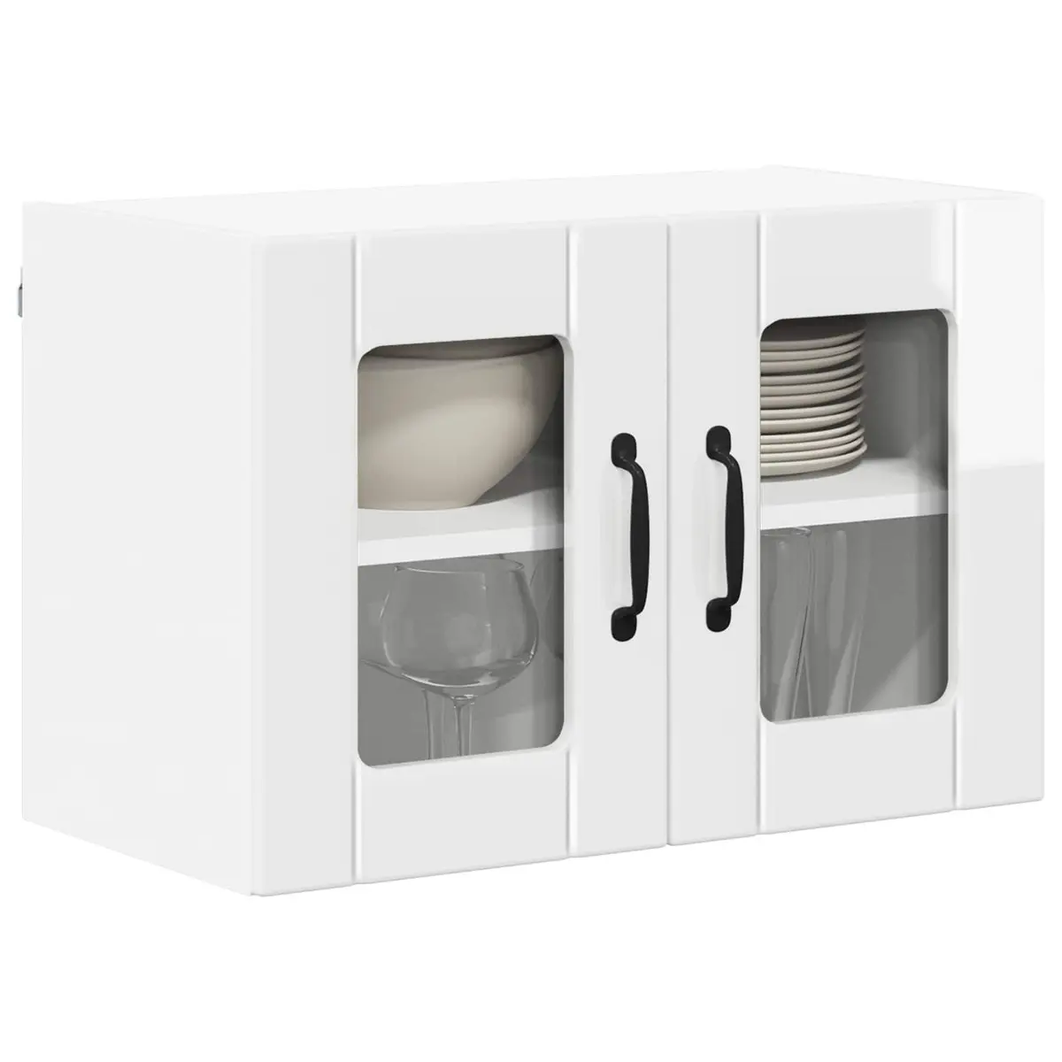 Wall Glass Cabinet Engineered Wood High Gloss White Kitchen Storage 60 x 31 x 40 cm