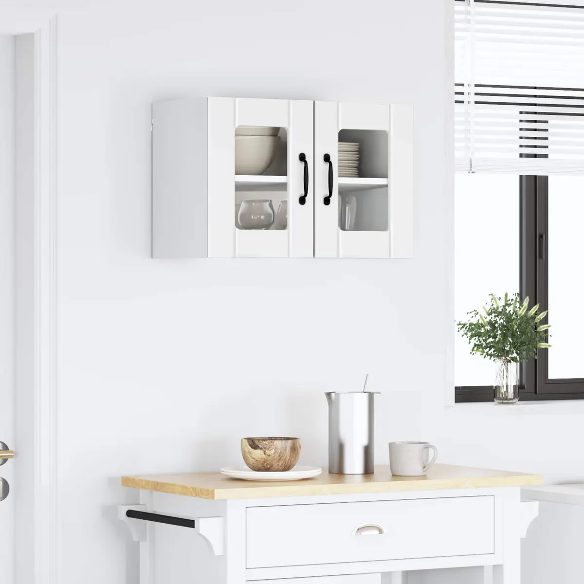 Wall Glass Cabinet Engineered Wood High Gloss White Kitchen Storage 60 x 31 x 40 cm