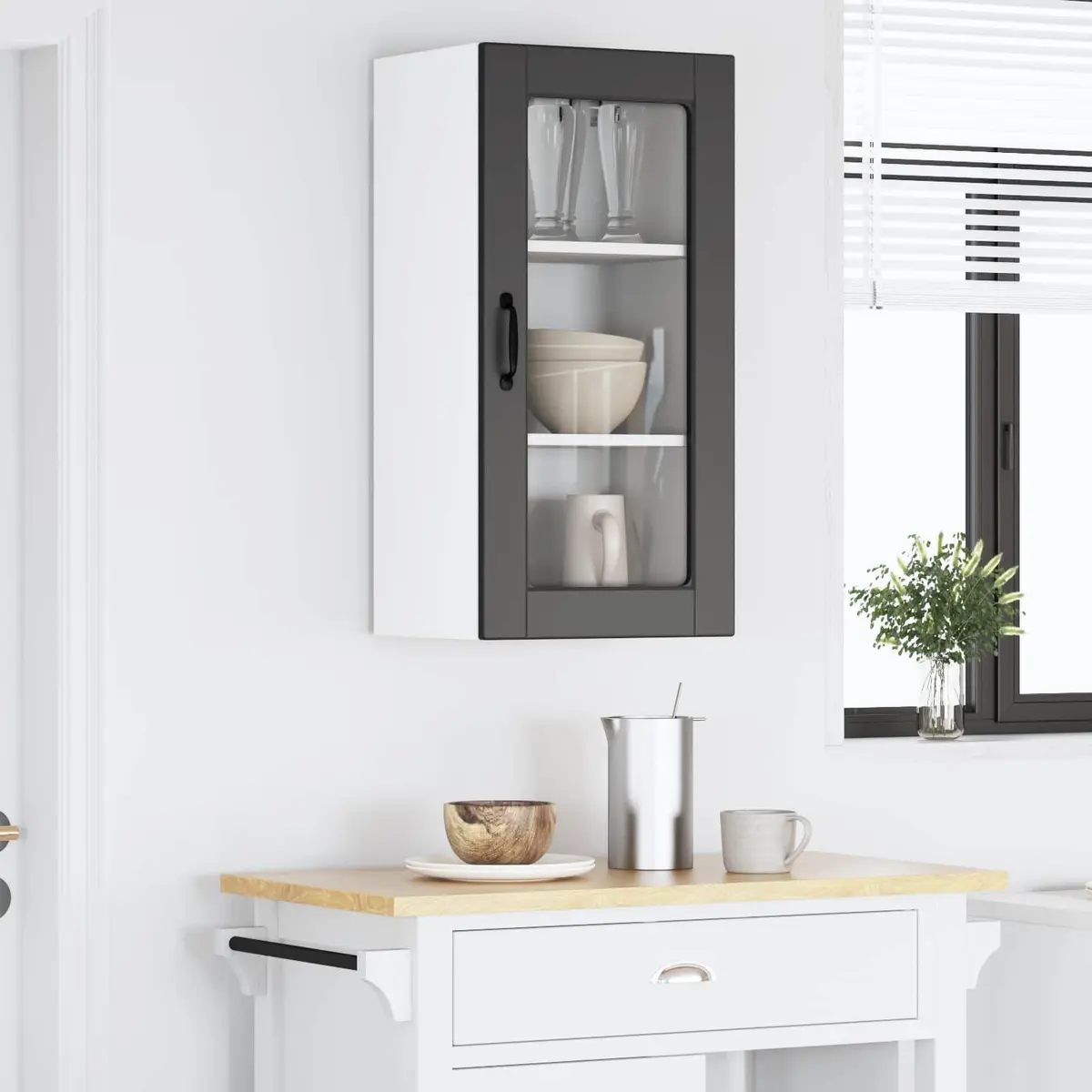 Wall Glass Cabinet Modern Kitchen Storage Engineered Wood 40 x 31 x 80 cm Black