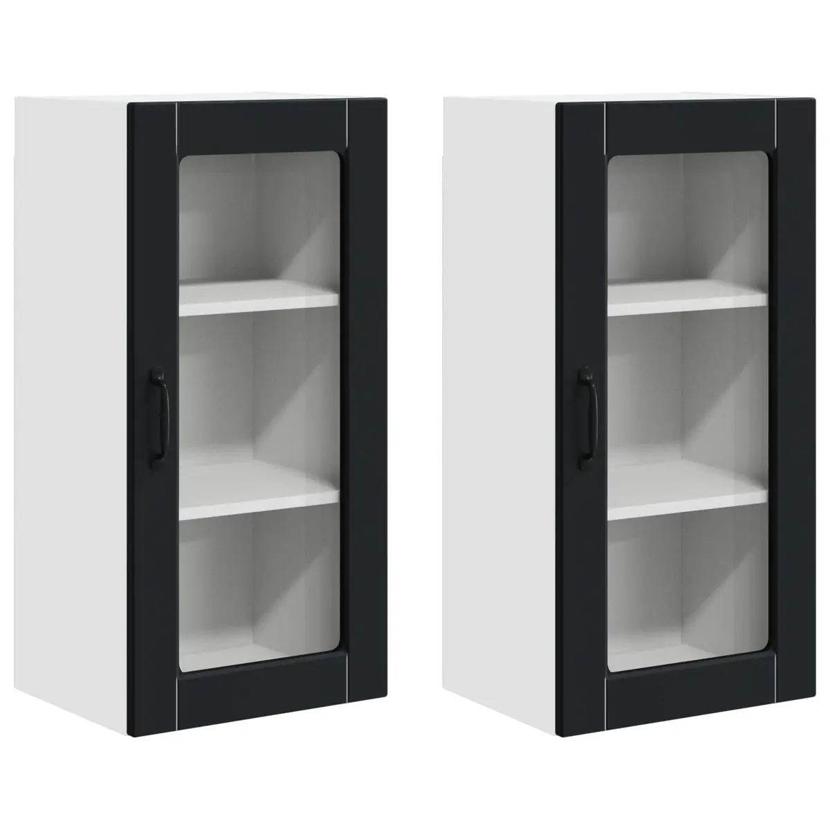 Wall Glass Cabinet Black Wooden Storage Kitchen Furniture Display Unit