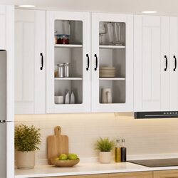 2-Piece Wall Glass Cabinet Set in High Gloss White