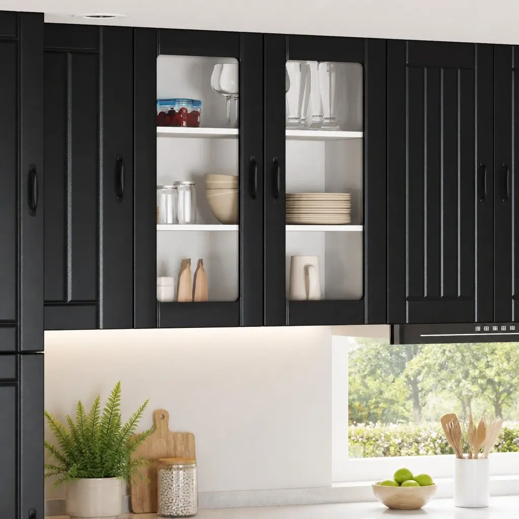Wall Glass Cabinet Modern Engineered Wood 80x31x80cm Black