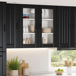 Engineered Wood Wall Glass Cabinet in Black 80x31x80cm