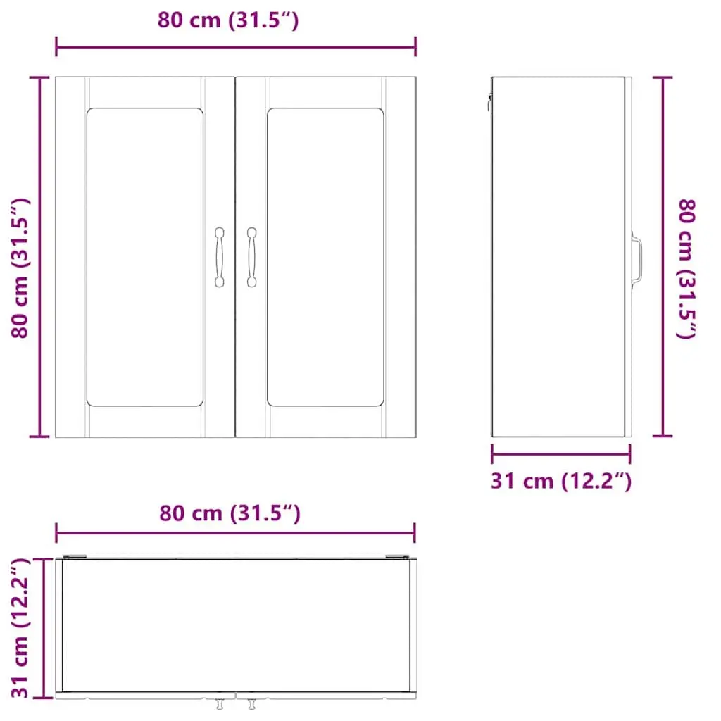 Wall Glass Cabinet Modern Engineered Wood 80x31x80cm Black