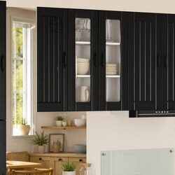 Wall-Mounted Glass Cabinet for Kitchen in Black