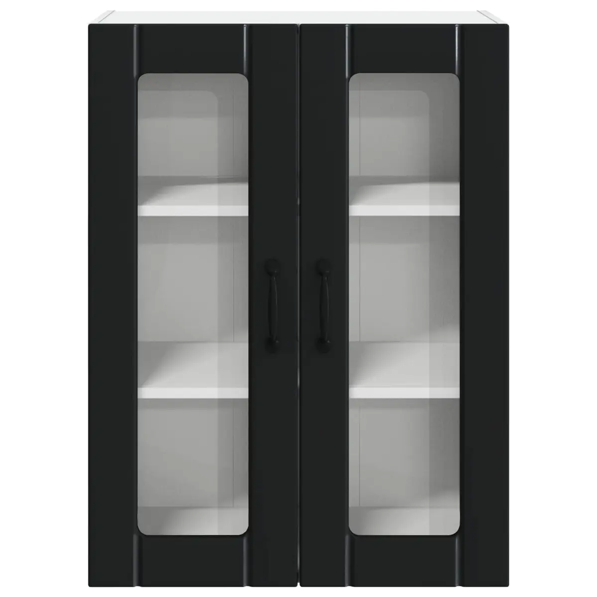Wall Glass Cabinet Modern Kitchen Storage Engineered Wood Black 60 x 31 x 80 cm