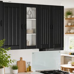 Rectangular Wall Glass Cabinet in Black for Kitchen Use