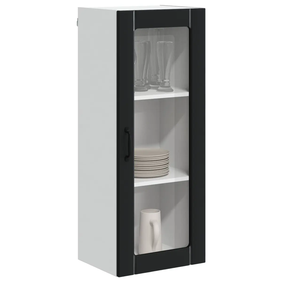 Wall Glass Cabinet Modern Engineered Wood Rectangular Black