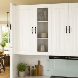 Engineered Wood Wall Glass Cabinet in High Gloss White