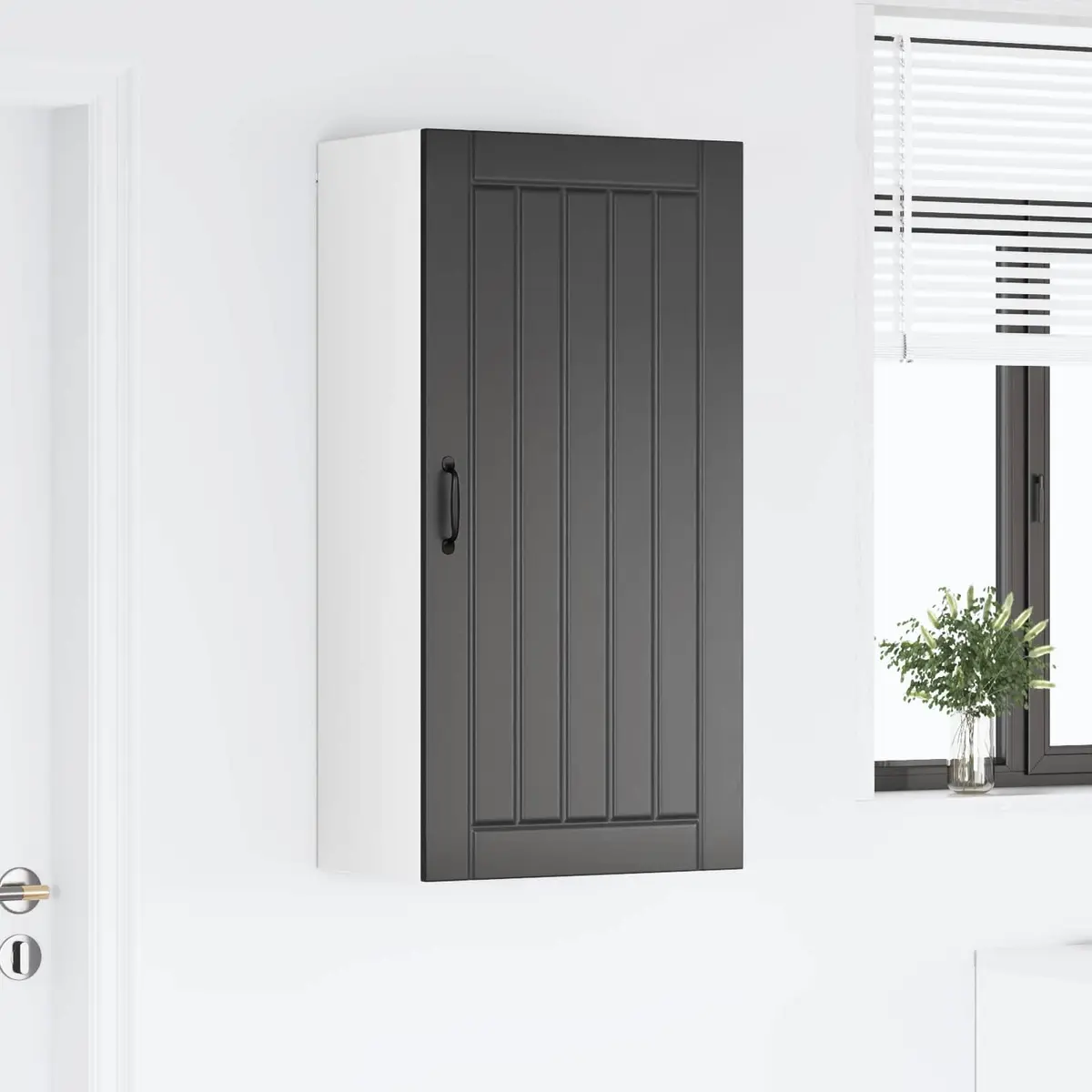 Wall Cabinet Black Engineered Wood Kitchen Storage 50x31x100cm