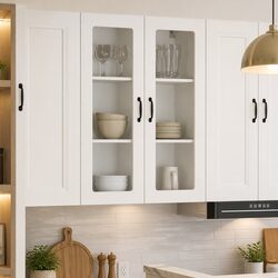 Wall Glass Cabinet in High Gloss White, Engineered Wood