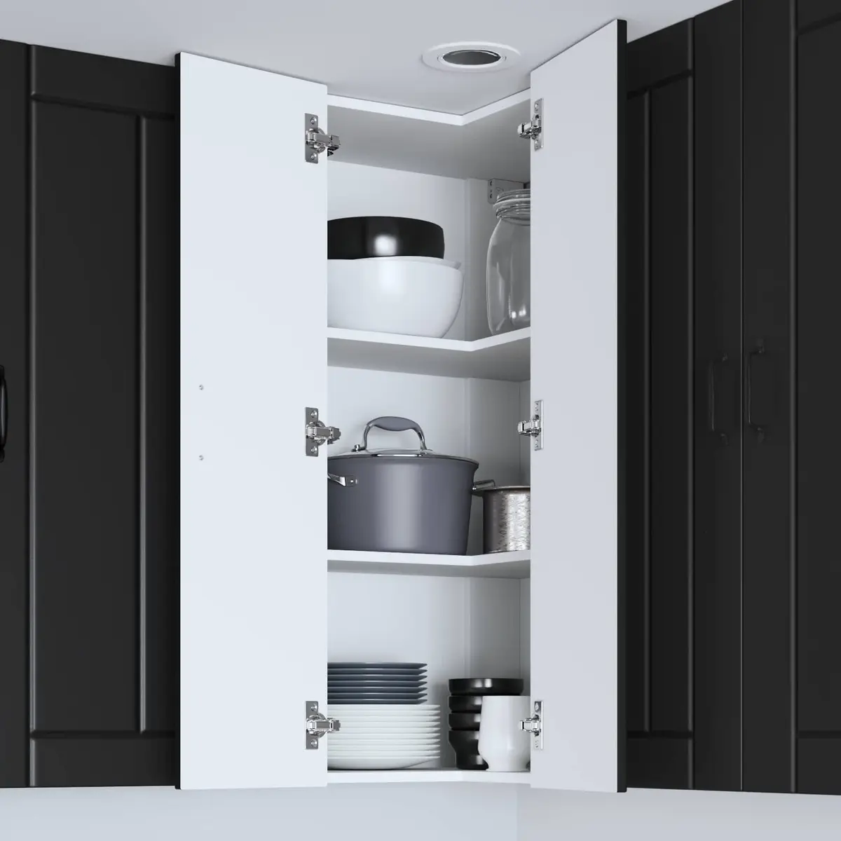 Wall Corner Kitchen Cabinet Storage Cupboard Black Modern Furniture 57x57x100cm
