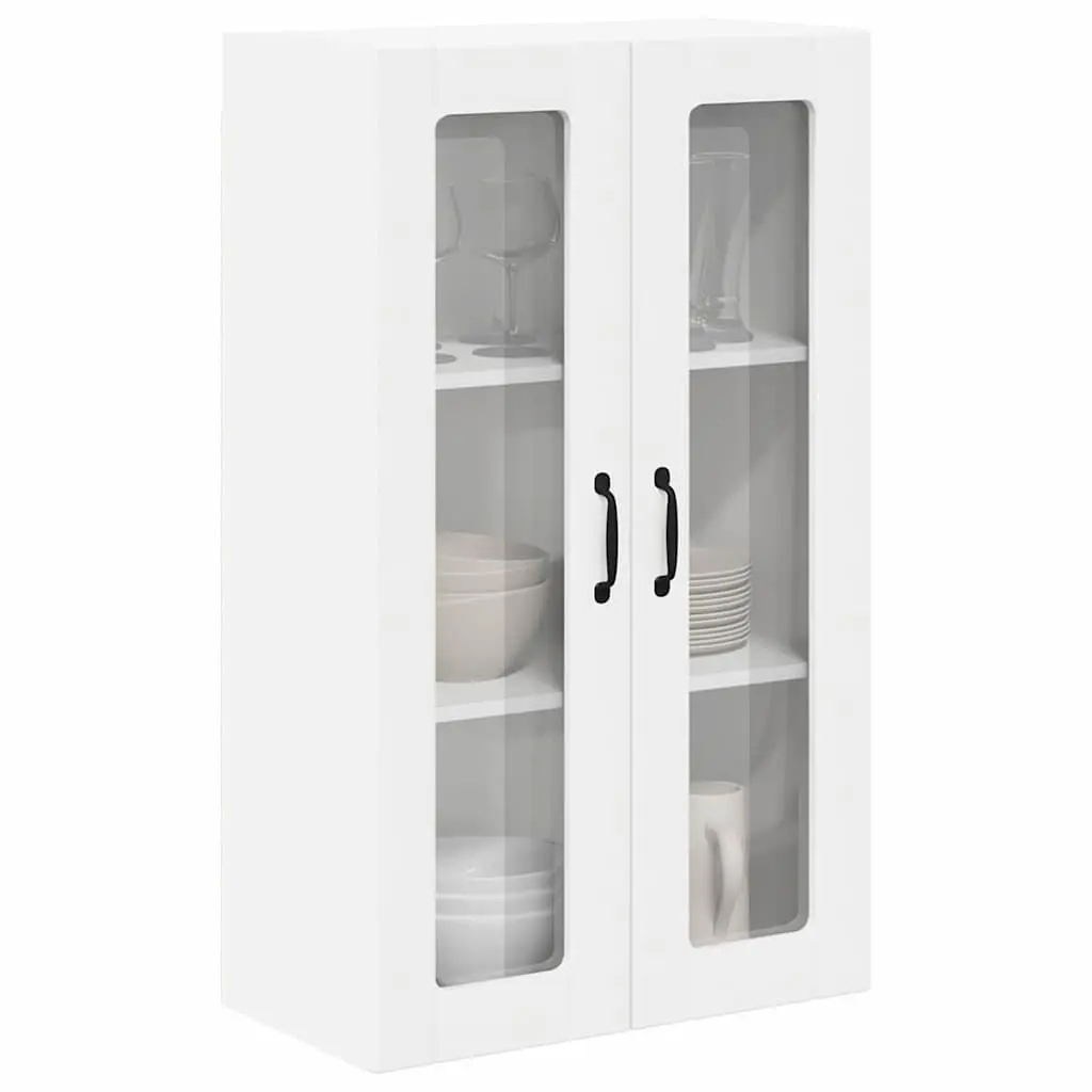 Wall Cabinet Glass Front Modern 60x31x100cm White Engineered Wood Kitchen Storage