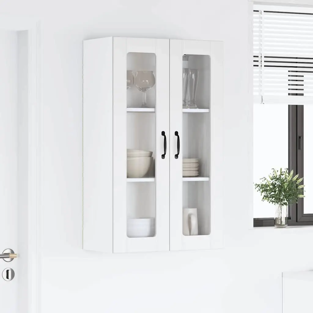 Wall Cabinet Glass Front Modern 60x31x100cm White Engineered Wood Kitchen Storage