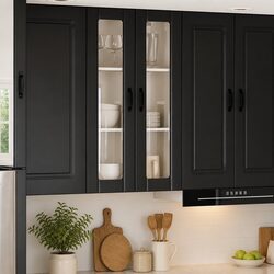 Wall Glass Cabinet in Black with Engineered Wood Finish