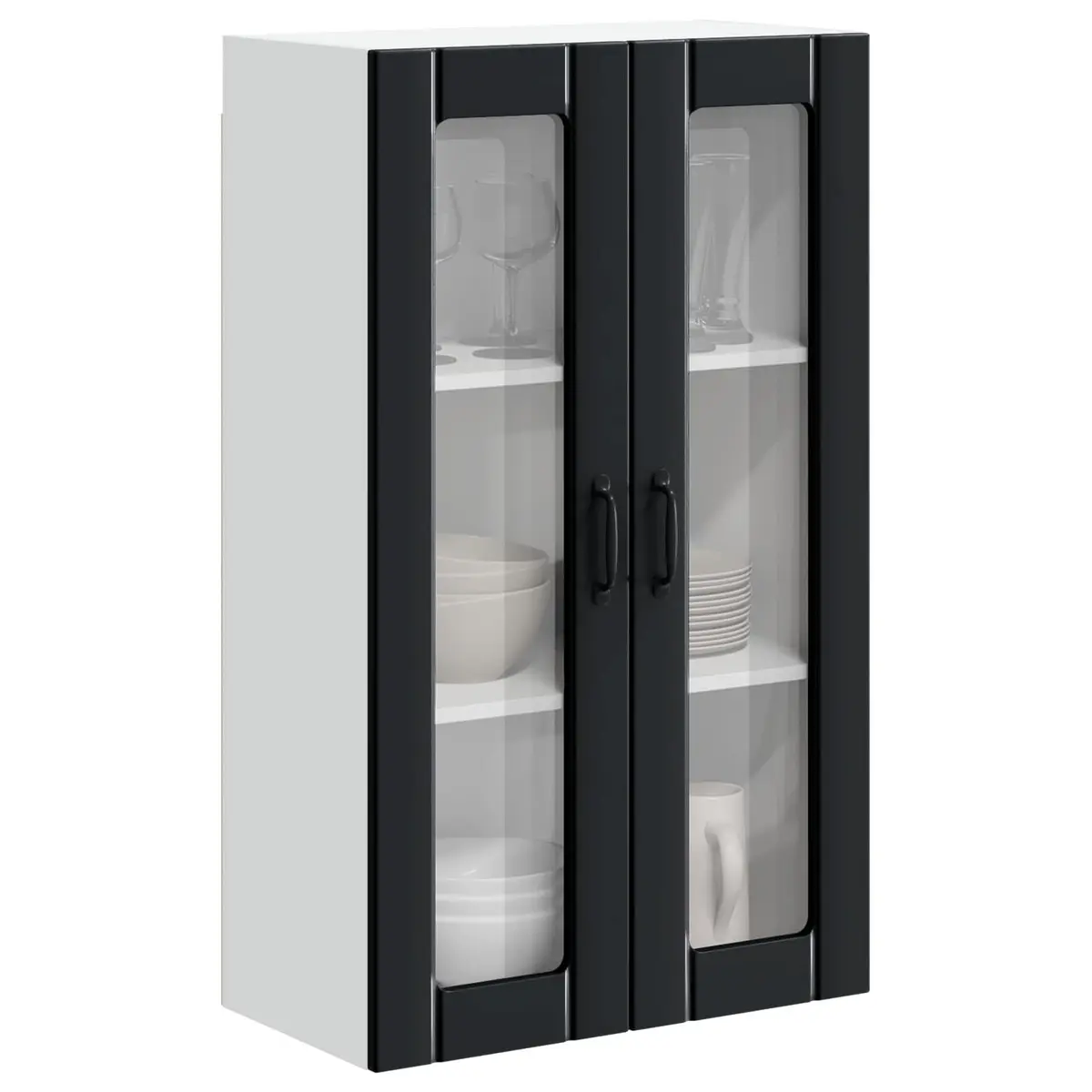 Wall Cabinet Engineered Wood Black 60x31x100cm Storage Glass Front