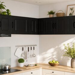 Engineered Wood Wall Corner Kitchen Cabinet, Black Finish
