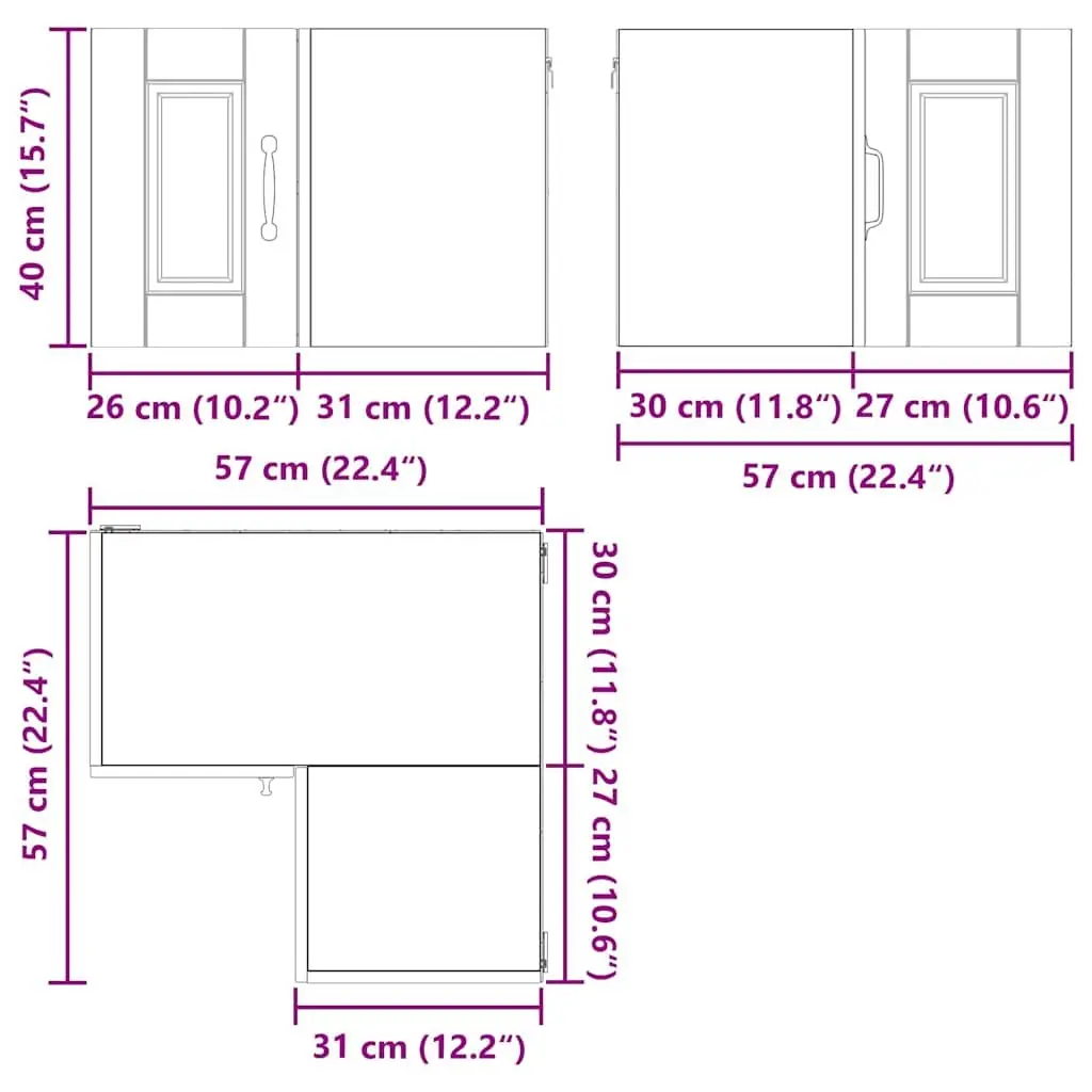 Corner Kitchen Cabinet Wall-Mounted Black Engineered Wood 57x57x40cm