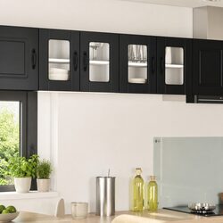 Engineered Wood Wall Glass Cabinet in Black 60x31x40cm