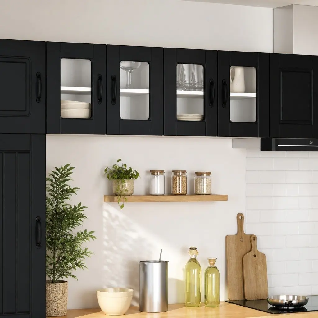 Wall Mounted Kitchen Cabinet Spacious Storage 60 x 31 x 40 cm Black 2 Piece