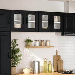 Wall Glass Cabinet Modern Kitchen Storage Black 2 pcs 60 x 31 x 40 cm