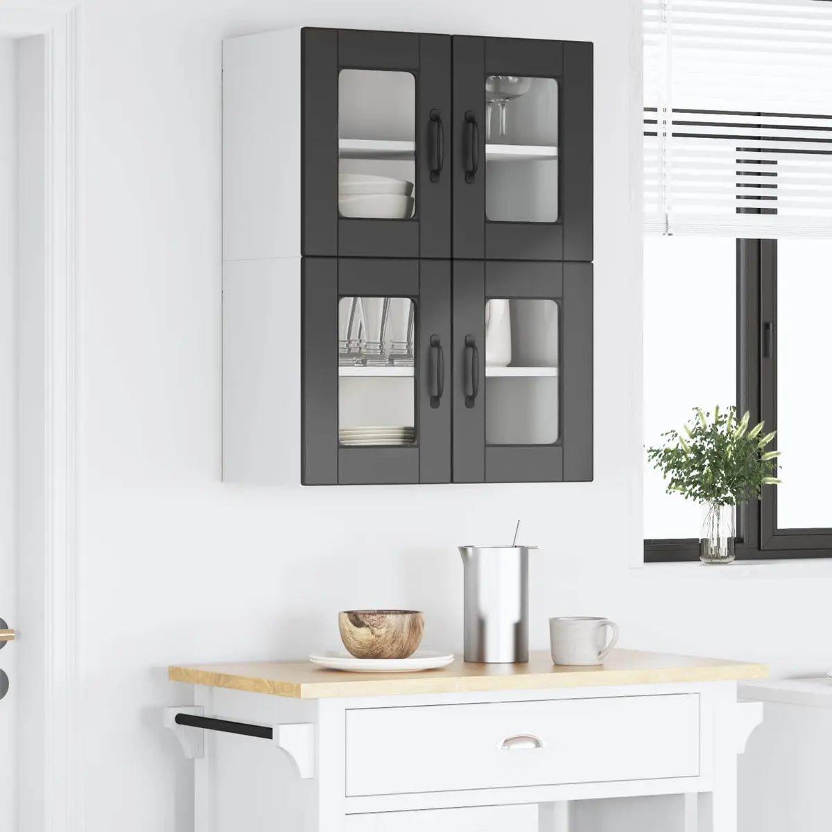 Wall Mounted Kitchen Cabinet Spacious Storage 60 x 31 x 40 cm Black 2 Piece