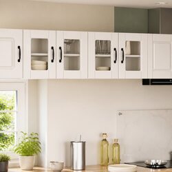 Engineered Wood Wall Glass Cabinet in High Gloss White